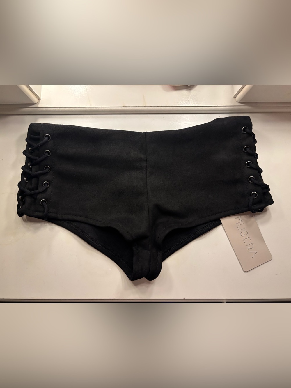 Black Suede Micro Shorts